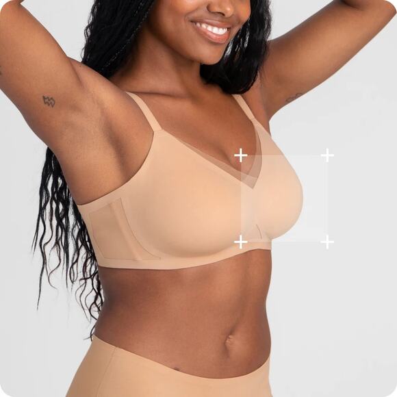 Honeylove Crossover Wireless Back Hook Lightly Padded Bra 36 B C 36B/C Sand Nude - Picture 9 of 16
